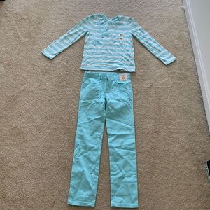 Gymboree teal floral set (top and botttoms)